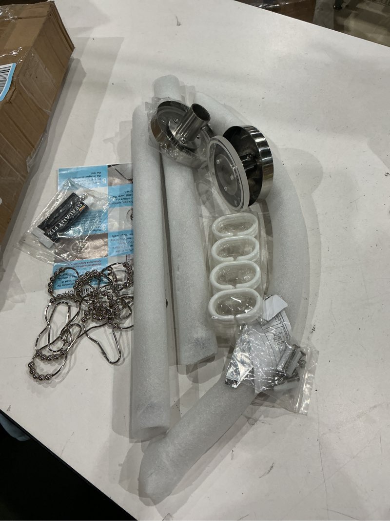 Condition photo showing Good Condition for uxcell stretchable shower curtain rod rack stainless steel, l shaped corner shower curtain rod no drill for bathroom, 75-95cm/30"-37" adjustable length 30"-37" silver tone