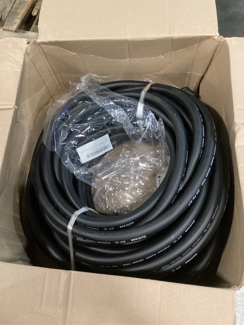 Condition photo showing Good Condition for garden hose 100ft x 3/4”, heavy duty rubber hose, water hose with five-layered braiding, male female fittings, 1000psi burst, 200psi working (black) 3/4 100ft black