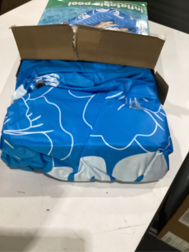 Condition photo showing New/Like New for inflatable tanning pool lounger float with sprinkler, 77" x 48" pool floats adult with pillow, 6 in 1 suntan tub raft floatie with drink holder sunbathing water lounge blue x-large