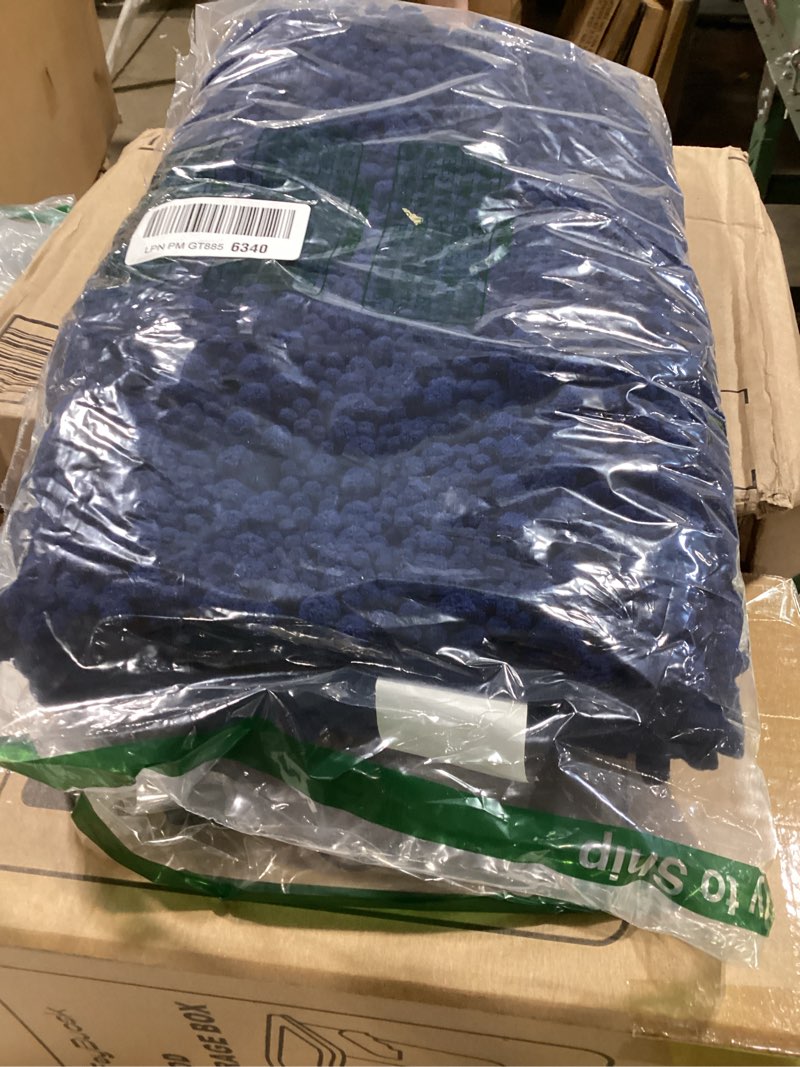 Condition photo showing As Is for incompletebathroom rugs non slip washable 32x20, extra thick soft chenille absorbent bath mat, high density barrier non slip backing, quick dry plush shaggy floor carpet for tub&shower, navy 32\" x 20\"(bathroom rug) navy