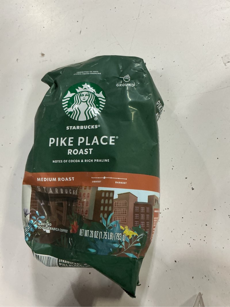 Condition photo showing Good Condition for (Best before 24-may-2025)Starbucks Ground Coffee, Medium Roast Coffee, Pike Place Roast, 100% Arabica, 1 Bag (28 Oz)