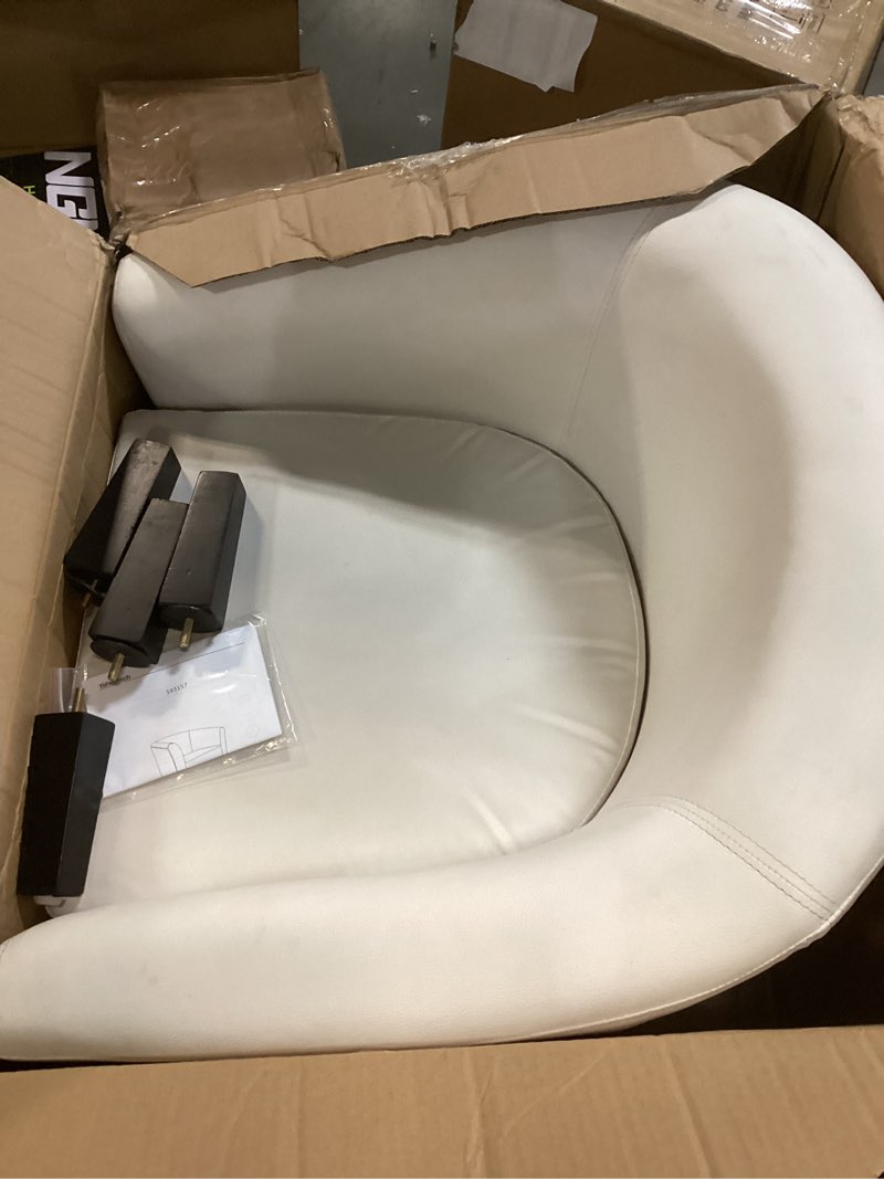 Condition photo showing Good Condition for Yaheetech White Leather Chair, Faux Leather Accent Chair, Modern Barrel Chair Comfy Club Chair with Soft Padded and Solid Legs for Living Room Bedroom Reception Room, White Set of 1 White