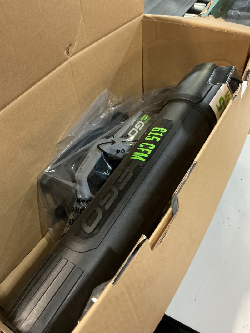 Condition photo showing As Is for ego power+ 56-volt 615-cfm 170-mph battery handheld leaf blower 2.5 ah (battery and charger included)