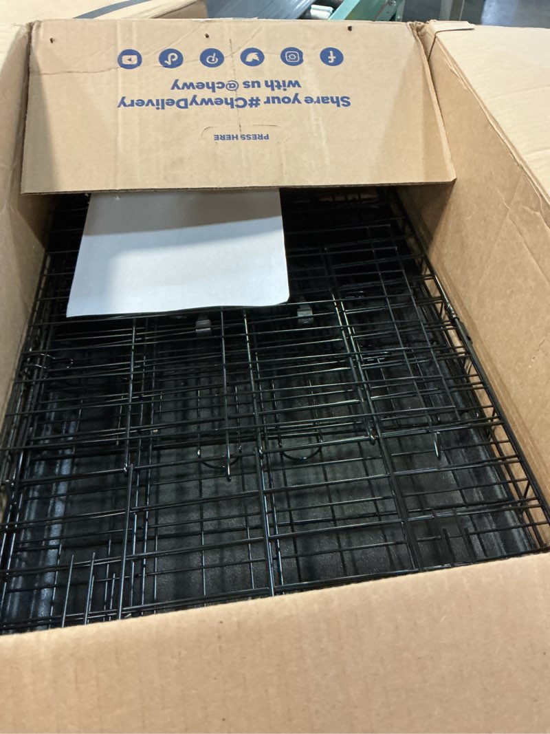 Condition photo showing As Is for piskyet 24 inch double door small dog crate with divider panel and leak- proof pan tray, folding metal wire pet kennel for indoor,antigue color 24"l x 16"w x 18.6"h
