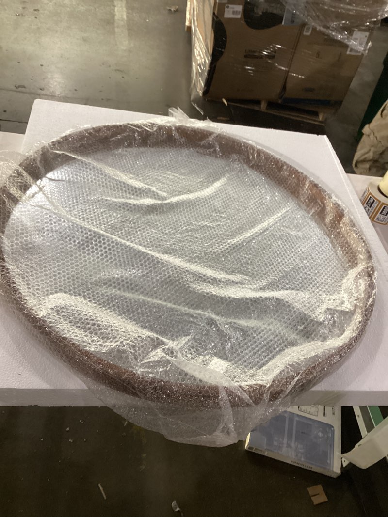 Condition photo showing New/Like New for 36" Bathroom Mirror, Round Wall Mirror with Wood Frame, Farmhouse Mirrors for Wall Decor, Wall-Mounted Mirrors for Bedroom, Living Room, Brown 36"L x 36"W Brown