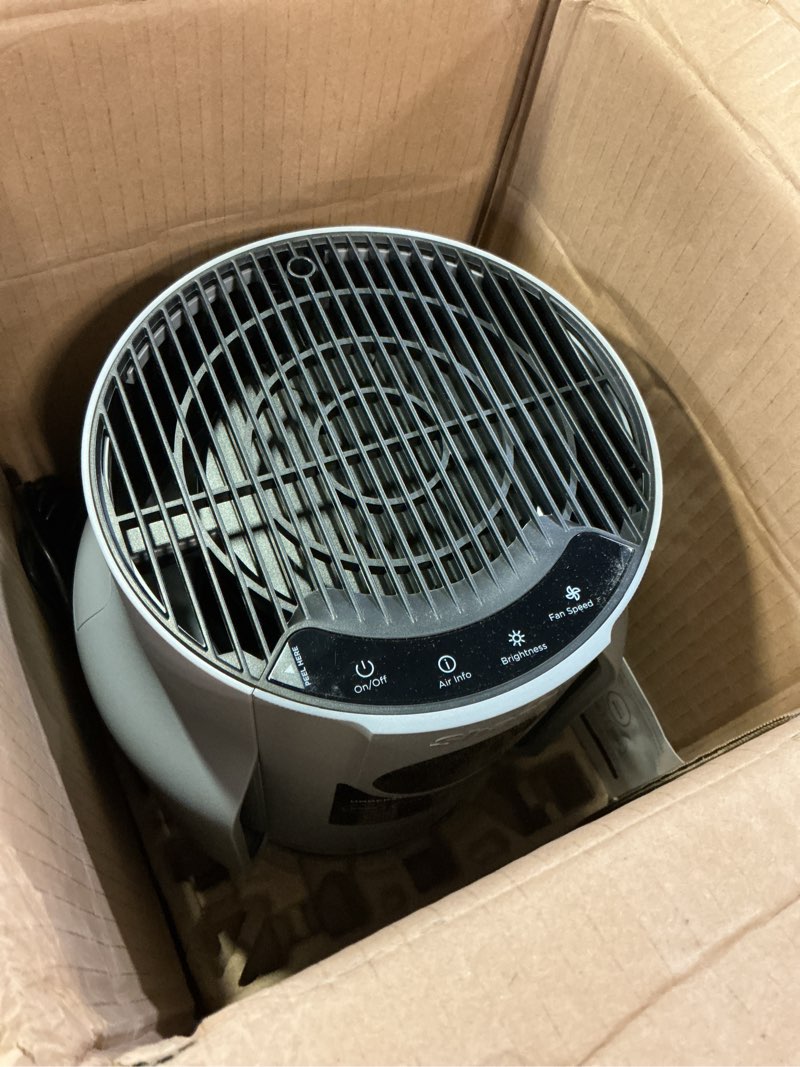 Condition photo showing Good Condition for shark air purifier for home, neverchange compact pro, for bedroom, nursery, home office, dorm, hepa-exceeding filter, captures pollutants, pet dander, dust, odor, smoke, and more, hp071brn, winter fog winter fog (250 sq. ft)
