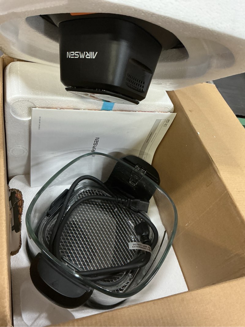 Condition photo showing Good Condition for airmsen potable glass air fryer non-toxic, 4.8qt & 1.3qt, 4 presets & manual control, 140–450? precise heat, 95% less oil, auto-pause & resume, microwave & dishwasher safe