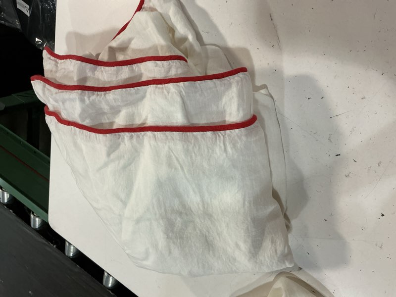Condition photo showing As Is for european linen piped duvet cover, full/queen, white/cherry