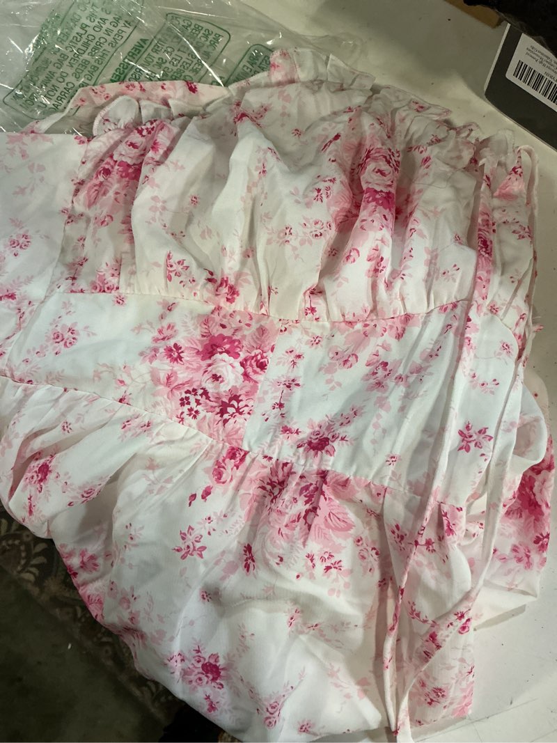 Condition photo showing New/Like New for scarlet darkness women's floral dress smocked sundress with pockets | cottagecore milkmaid summer spring dresses, a line, flowy, ankle length, for casual, vacation, wedding guest, tea party x-large beige pink floral