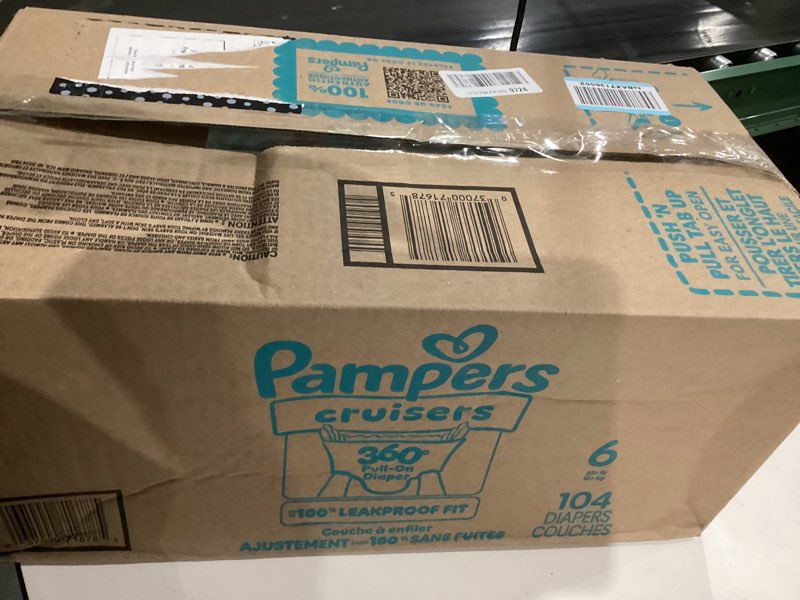 Condition photo showing New/Like New for Pampers Diapers - Cruisers 360 - Size 6, 104 Count, Babyproof up to 100% Leakproof Pull-On Diaper Size 6 104