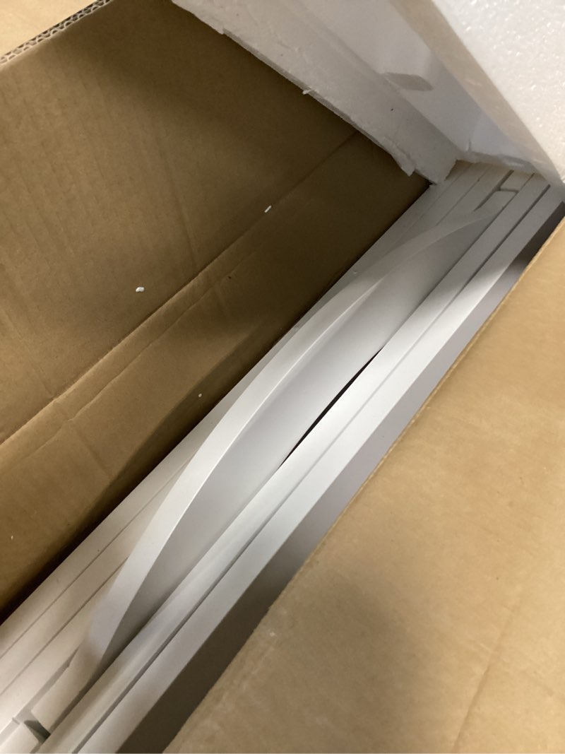 Condition photo showing As Is for pawland 144-inch extra wide 30-inches tall dog gate with door walk through, freestanding wire pet gate for the house, doorway, stairs, pet puppy safety fence, support feet included, white,6 panels white ?6 panels with door?144"w x 32"h