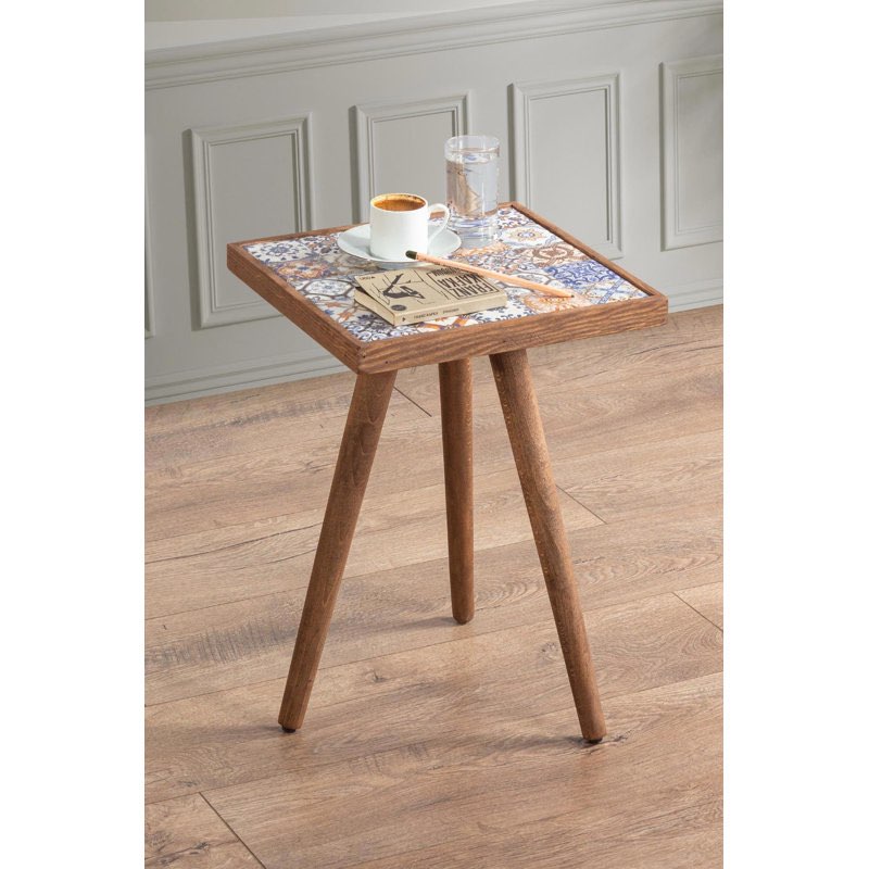 Canora Grey Side Coffee Table End Table Accent Table Home Essentials Solid Wood Tile Ceramic Table