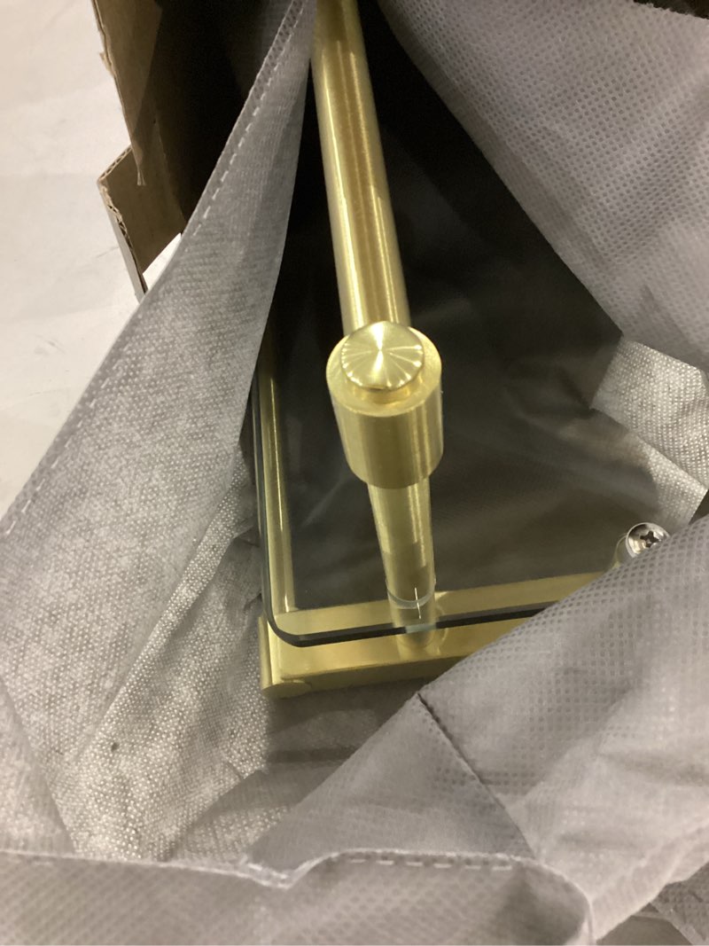 Condition photo showing New/Like New for Bathroom Glass Shelf with Towel Rack Organizer Wall-Mounted Bathroom Storage SUS304 Stainless Steel Track Wall-Mounted Tempered Glass Stainless Steel Shelf (Brushed Gold, 20-inch) Brushed Gold 20-inch with Railing