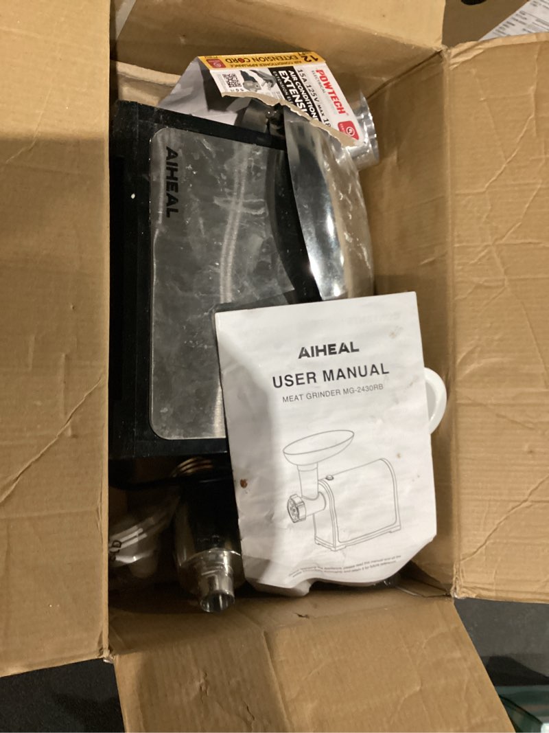 Condition photo showing As Is for Electric Meat Grinder, Sausage Stuffer with 3 Sausage Tubes, 2 Blades, 3 Plates, 3200W Max, Meat Grinder Heavy Duty for Home Kitchen Use, Stainless Steel (Black)