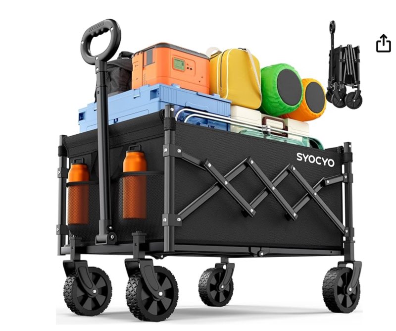 Collapsible Wagon Cart 220lbs Beach Foldable Wagon Lightweight & Portable Folding Utility Grocery Shopping Carts with Wheels for Shopping Sports Garden Camping and Beach