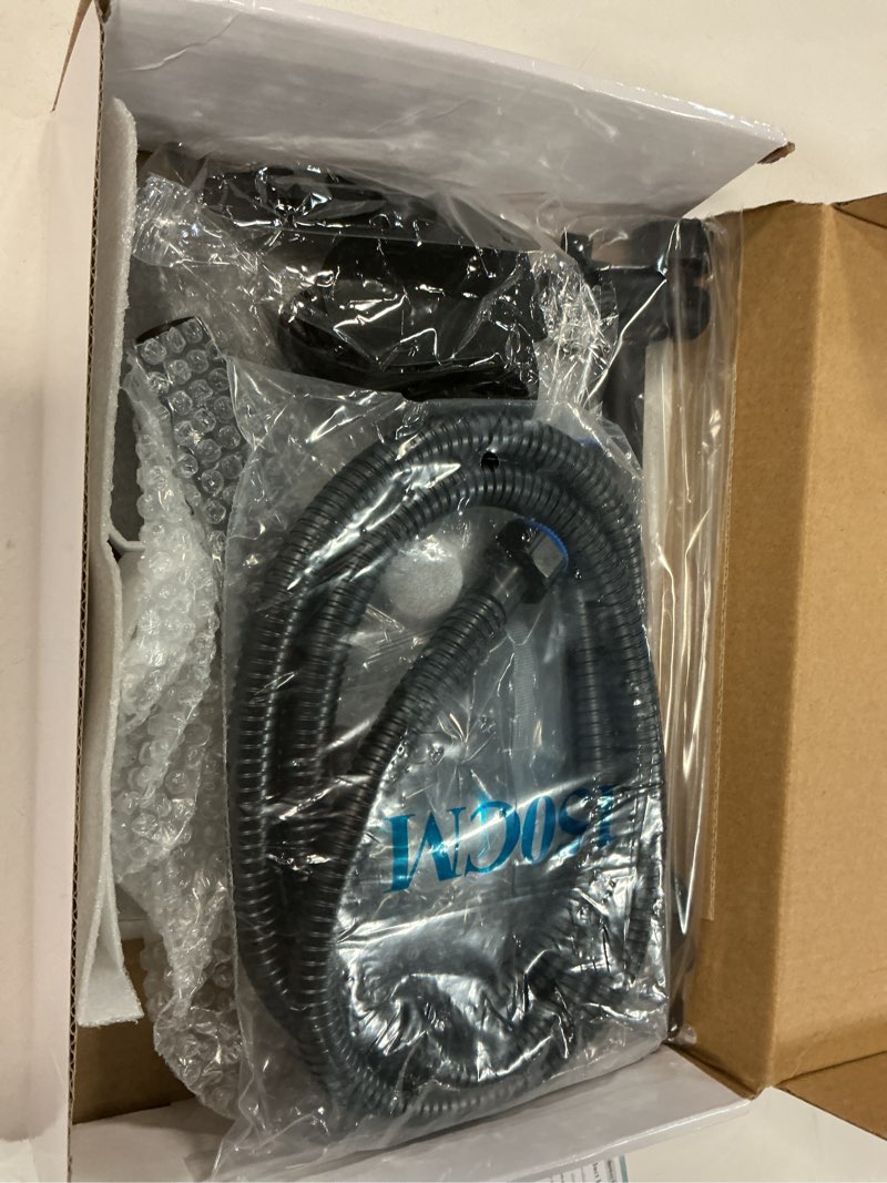Condition photo showing Good Condition for matte black shower head, high pressure rainfall 8 inch shower head/handheld showerhead combo with 10" extension arm, height/angle adjustable