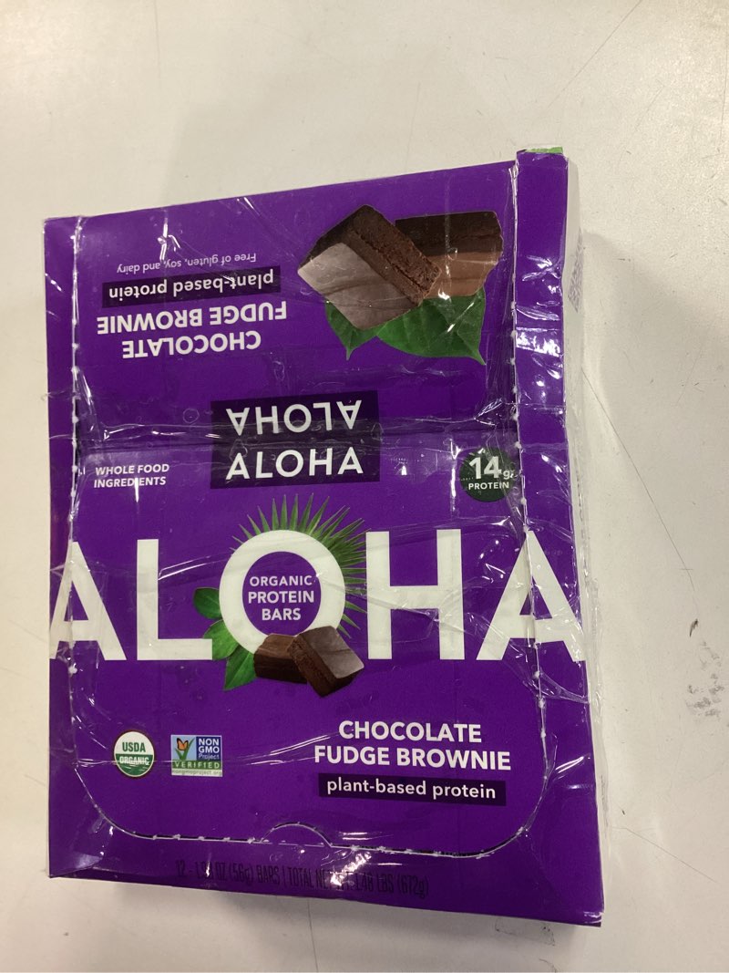 Condition photo showing New/Like New for ALOHA Organic Plant-Based Protein Bars | Chocolate Fudge Brownie | Vegan, Gluten-Free, Paleo, Low-Carb, Non-GMO, Soy-Free, 12 Count