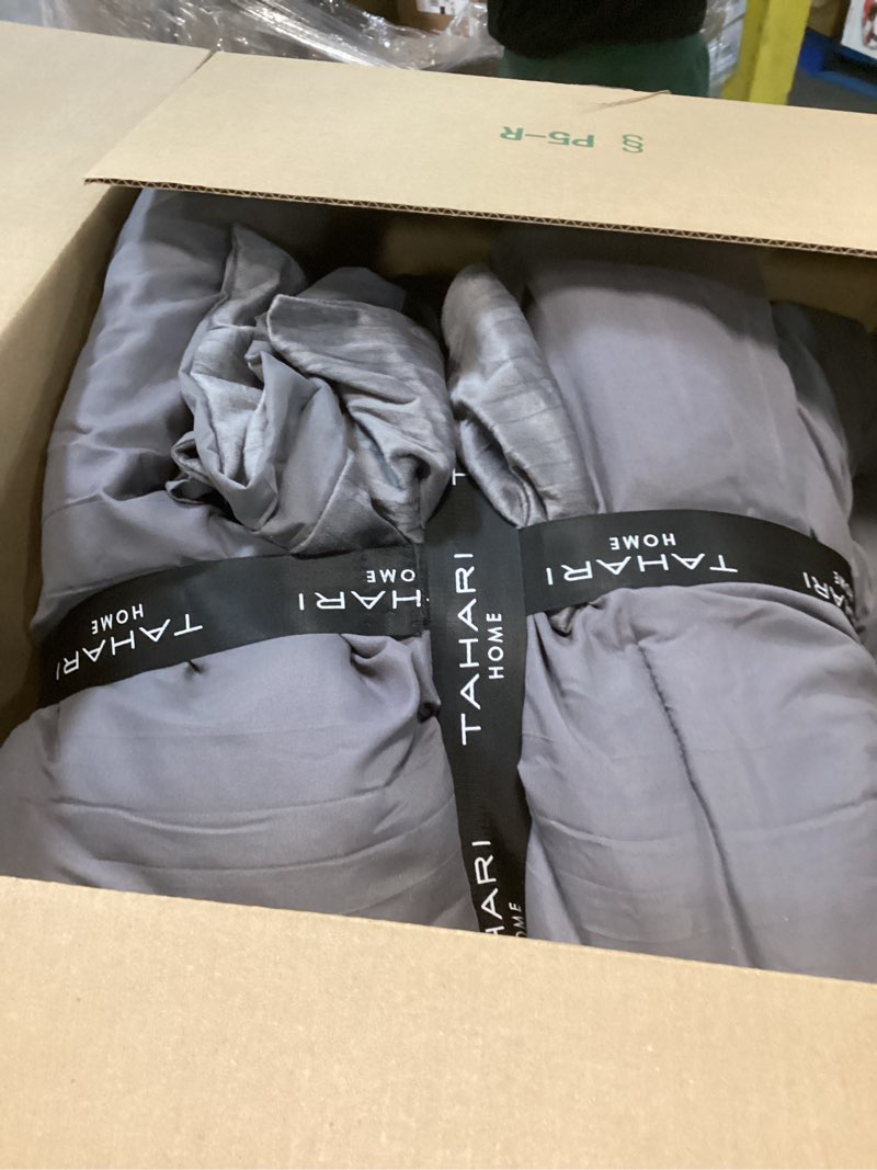 Condition photo showing As Is for Tahari Home - Full Comforter Set, Soft Crinkle Velvet Bedding with Matching Pillow Shams, Dorm Essentials, Chic Room Decor (Zadie Grey, Full/Queen) Full/Queen Zadie Grey