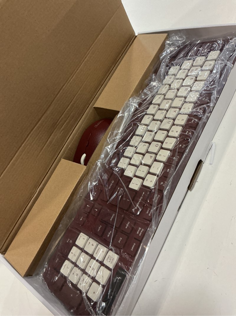 Condition photo showing Good Condition for wireless keyboard and mouse combo, full-sized wireless keyboard and adjustable dpi mouse, 2.4ghz usb receiver, keyboard and mouse for pc, windows, desktop, laptop (wine red-b)