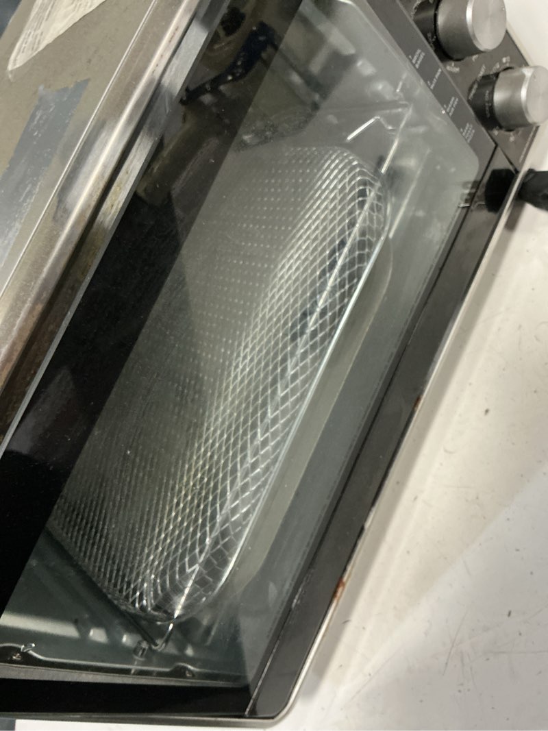 Condition photo showing As Is for black + decker crisp  n bake pro 6-slice air fryer toaster oven with basket  pan  rack & tray  stainless steel