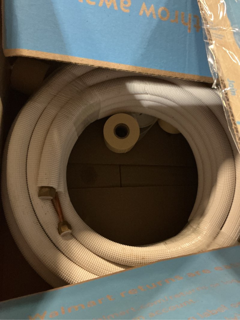 Condition photo showing Good Condition for 25 ft. mini split line set 1/4 & 3/8 o. d. copper pipes tubing and 3/8 white thickened pe insulated coil for mini split air conditioner, heat pump system and residential installation
