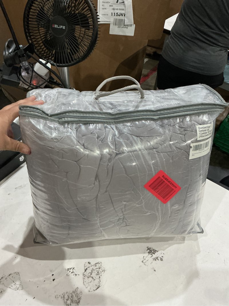 Condition photo showing Good Condition for masaca grey oversized king comforter 120x120,ruched ruffle california king comforter oversized,vintage rustic gray shabby farmhouse boho bedding comforter for all season oversized king 120x120 2-grey