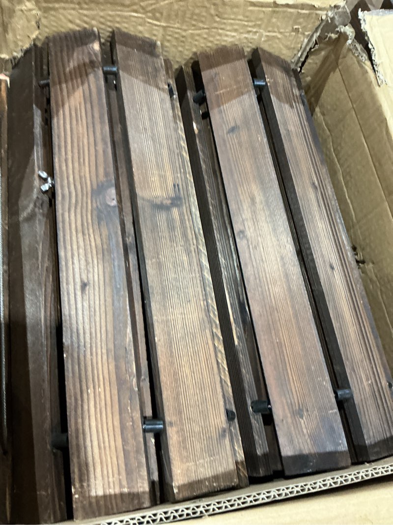 Condition photo showing As Is for 3pcs 8.2ft wooden garden pathway - weather resistant carbonized pine roll out decorative walkway, boardwalk pathway pavers for outside stepping stones outdoor flooring patio pool backyard (brown) brown 8.2ft-3pcs