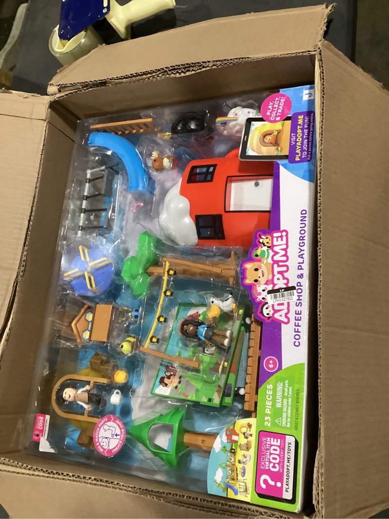 Condition photo showing As Is for coffee shop and playground large playset - top online game - exclusive virtual item code included - featuring your favorite pets, characters, and playscapes - ages 6+