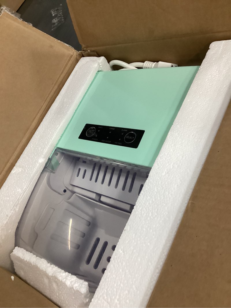 Condition photo showing Good Condition for newbulig ice makers countertop with handle, portable ice machine, 9 bullet ice cubes in 6 mins, 26lbs in 24hrs, auto-cleaning, with basket and scoop, for home, kitchen, rv, camping,green green 12.3"*11.5"*8.5"