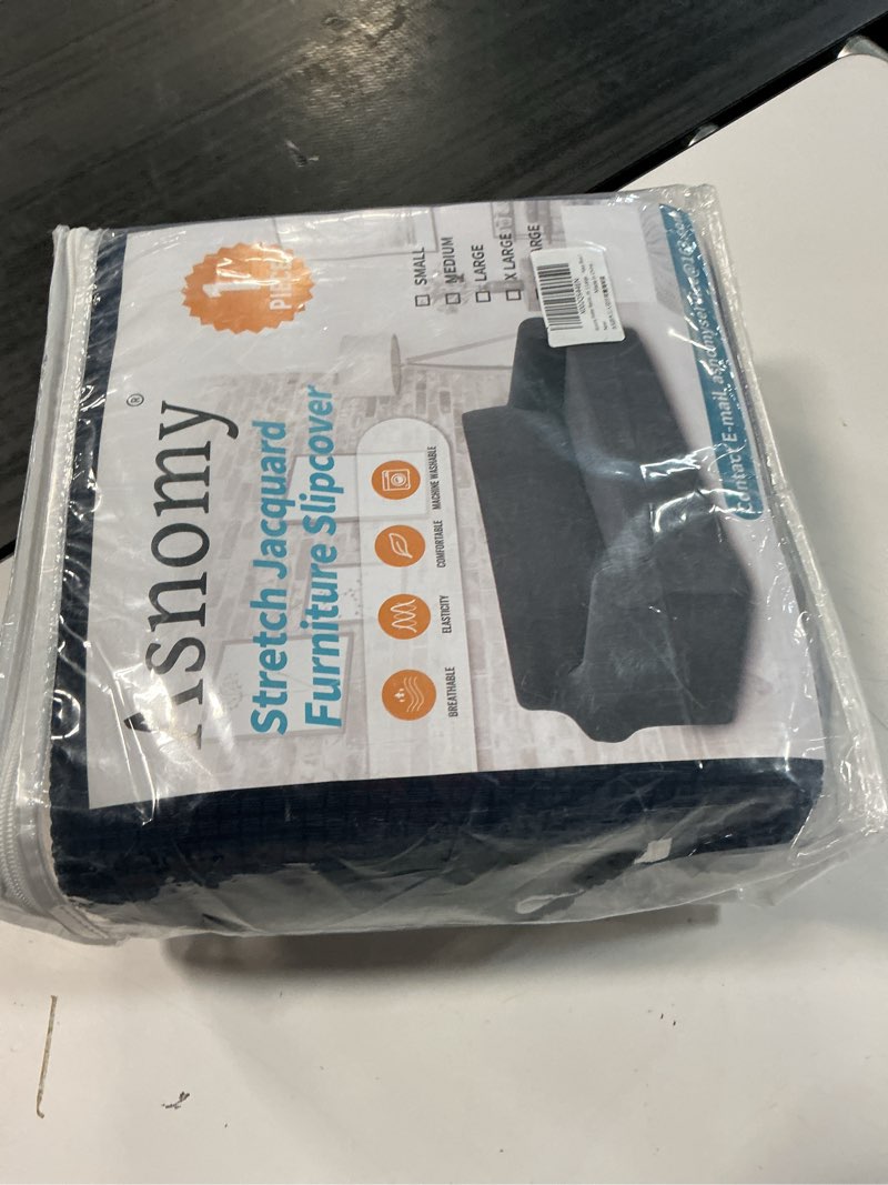 Condition photo showing New/Like New for asnomy couch covers for 3 cushion couch stretch sofa covers slipcovers, pet protector furniture covers for dogs cats spandex jacquard fabric small checks ?large? navy blue? large navy blue