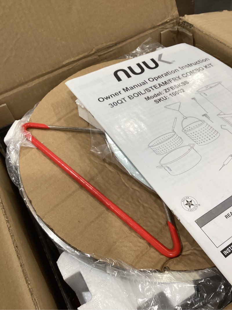 Condition photo showing New/Like New for NUUK 30QT Turkey Fryer & 10QT Fish Fryer Combo Kit Aluminum Deep Fryer Pot with Basket, CSA Approved 50,000BTU Burner with Auto Ignition System and 10PSI Regulator, Thermometer, Turkey Rack