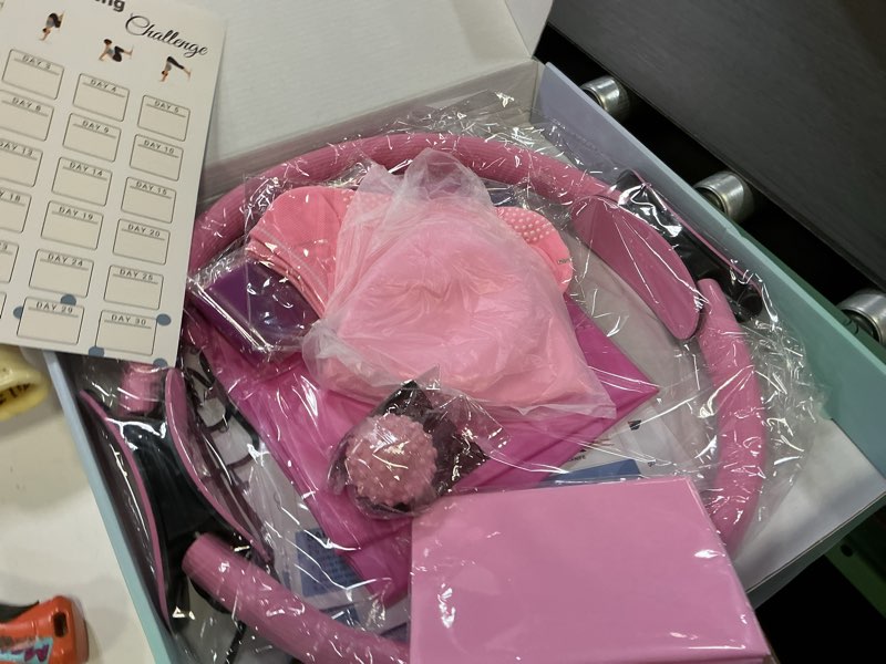 Condition photo showing Good Condition for for pilates equipment kit: pilates kit for home workouts with magic circle, mini ball, resistance bands, yoga strap, socks, guide & bag, pilates set for women, beginners
