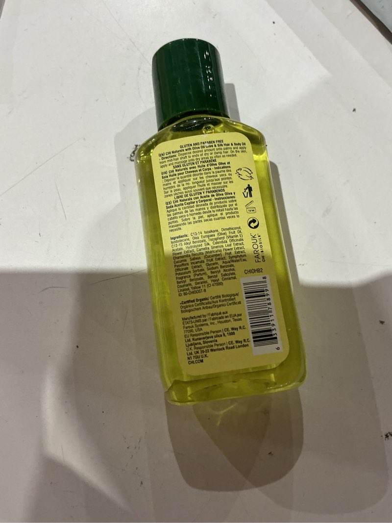 Condition photo showing New/Like New for chi olive organics hair and body oil unisex 2 oz 2 fl oz (pack of 1)