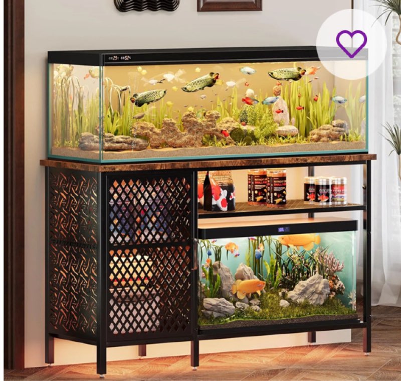 Incomplete 55-75 Gallon Fish Tank Stand With Outlets & Led Light,metal Aquarium Stand With Storage Cabinet,large Fish Tank Decorative Cabinet Stand,turtle And Reptile Terrarium Stand,1000lbs Capacity