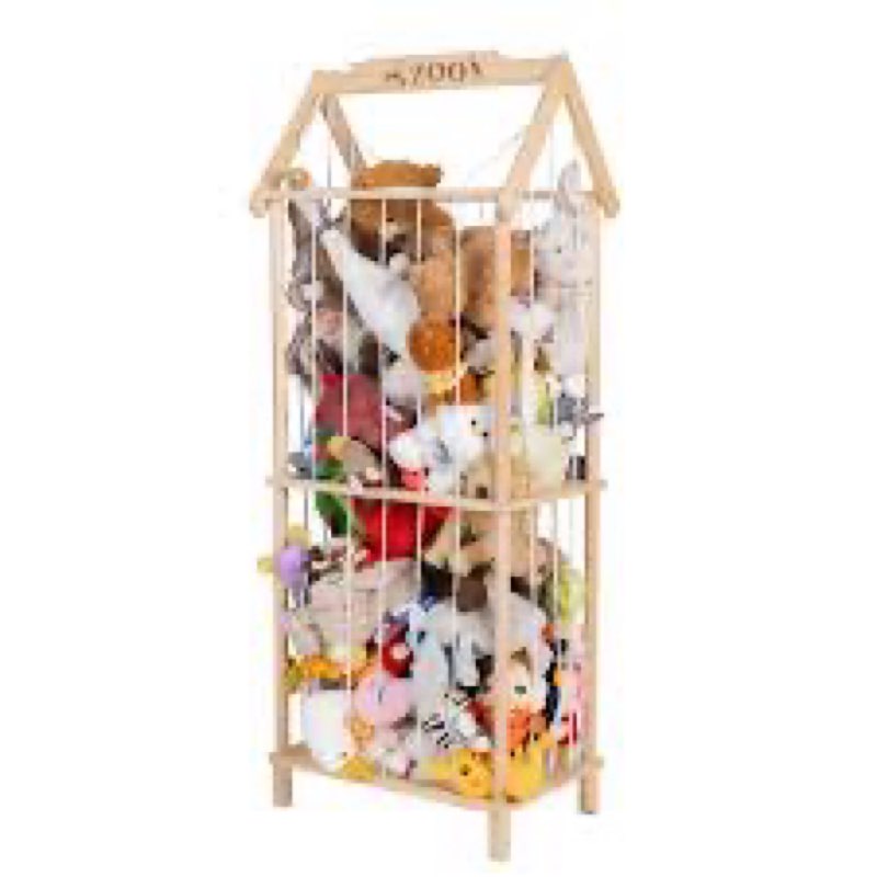 NLHL Stuffed Animal Storage, Wooden Stuffed Animal Holder Stuffed Animal Zoo Organizer Cage with Lar