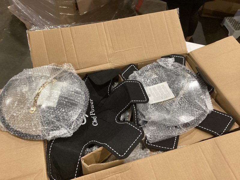 Condition photo showing New/Like New for chef power ceramic cookware sets, 10pcs pots and pans set non stick, cookware set with stainless steel handle, dishwasher & oven safe, stone black and light gold handle stone black 10 pcs set