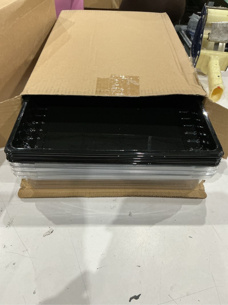 Condition photo showing Good Condition for shellwei 5 pack extra large charcuterie board with lids, 18 x 12 inch plastic catering trays for cookies, desserts, candy, reusable serving platters for travel party 18 x 12 inch black 5