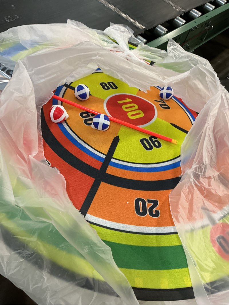 Condition photo showing As Is for HYES 2 Pack Kids Bow and Arrow with 29" Large Dart Board, LED Light Up Archery Set with 24 Suction Cup Arrows, Indoor Outdoor Sport Toys Gifts for 3 4 5 6 7 8 9 10 11 12 Year Old Boys Girls Dart board-Blue+Green