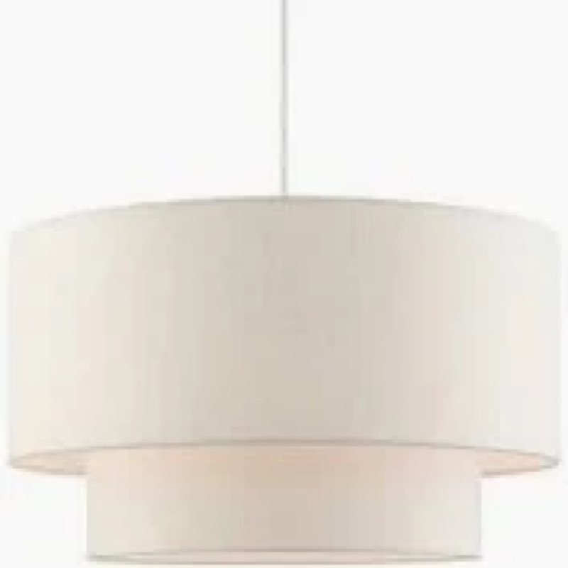 18" Drum Pendant Light Fixture, 3 Light Drum Chandelier with Wihte Fabric Lampshade, 2 Tier Dining R