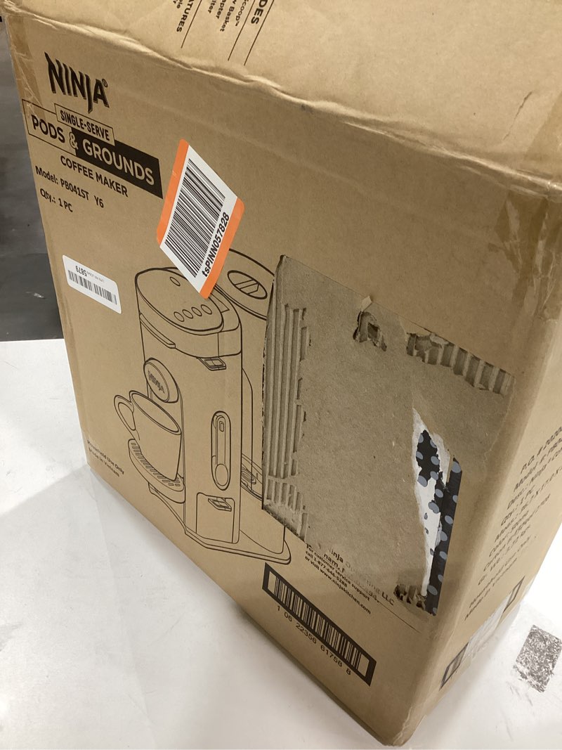 Condition photo showing As Is for Ninja Pods & Grounds Single-Serve Coffee Maker, K-Cup Pod Compatible, Brews Grounds, Compact Design, 56-oz. Reservoir, 6-oz. Cup to 24-oz. Travel Mug Brew Sizes, Iced Coffee Maker, Stone, PB041ST