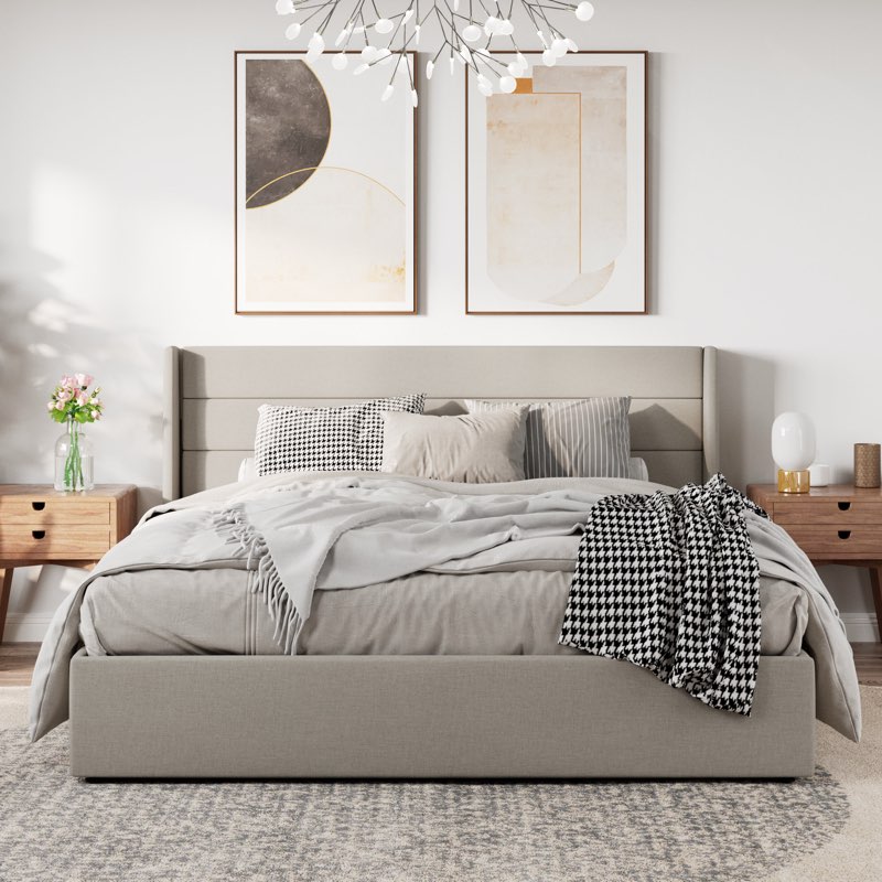 Braya Hydraulic Lift Up Storage Upholstered Platform Bed king 