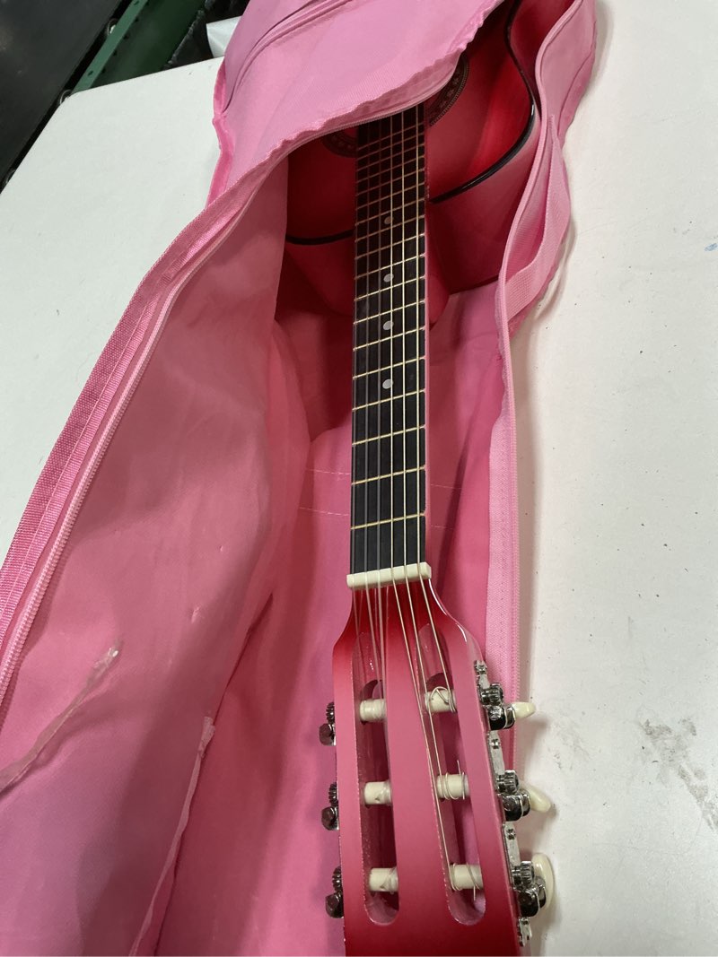 Condition photo showing Good Condition for 30" wood guitar with case and accessories for kids/girls/boys/beginners (pink gradient) right pinkburst