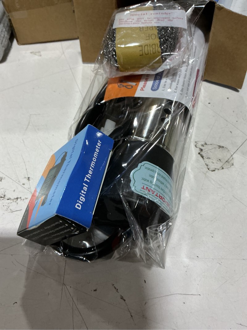 Condition photo showing New/Like New for immersion water heater portable 2000w, with stainless steel guard & digital thermometer,fast heating for buckets, bathtubs, inflatable pools,travel & home use