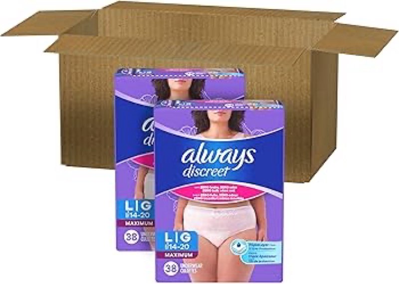 always discreet adult diapers for women, incontinence underwear, postpartum essentials, disposable briefs, max absorbency, bladder leak protection, large, 76ct