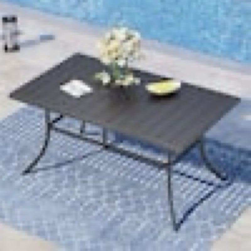 black rectangle metal patio outdoor dining table with 1.57 in. umbrella hole