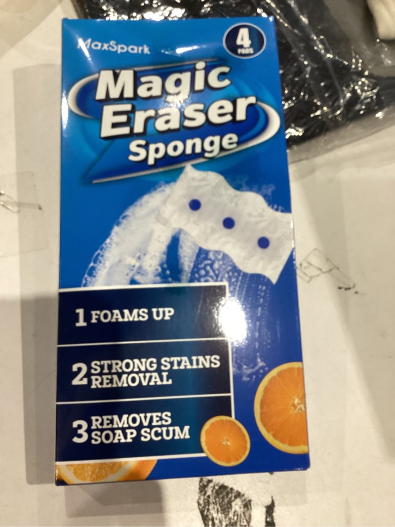 Condition photo showing New/Like New for Magic Eraser Sponges 4 Pack – Thick Melamine Cleaning Sponges for Walls, Kitchen, Bathroom & Floors – White Magic Sponge Eraser Pads for Heavy Duty Multi-Purpose Cleaning