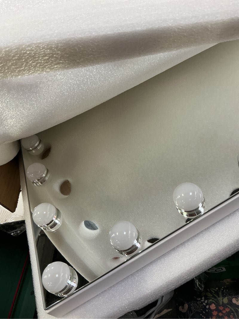Condition photo showing Good Condition for hollywood vanity mirror, 15 led bulbs?3 color lights?beautiful make up lighted mirror, aluminum metal frame?23" x 18"? white 23"l x 18"w