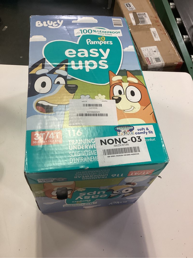 Condition photo showing New/Like New for pampers training pants - easy ups boys & girls bluey - size 3t-4t, 116 count, children's potty underwear (packaging may vary)