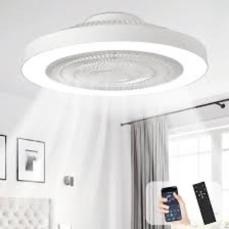Depuley Modern Ceiling Fan with Light: 19" Flush Mount Low Profile LED Ceiling Fans with Remote & Sm