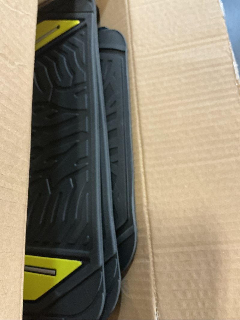 Condition photo showing Good Condition for (different color to stock photo )pic auto pink rubber floor mats, silver aluminum film with colorful piping floor mats for cars, car mats with non-slip backing, all-weather, trim-to-fit liner for cars, suvs, trucks, vehicles all black